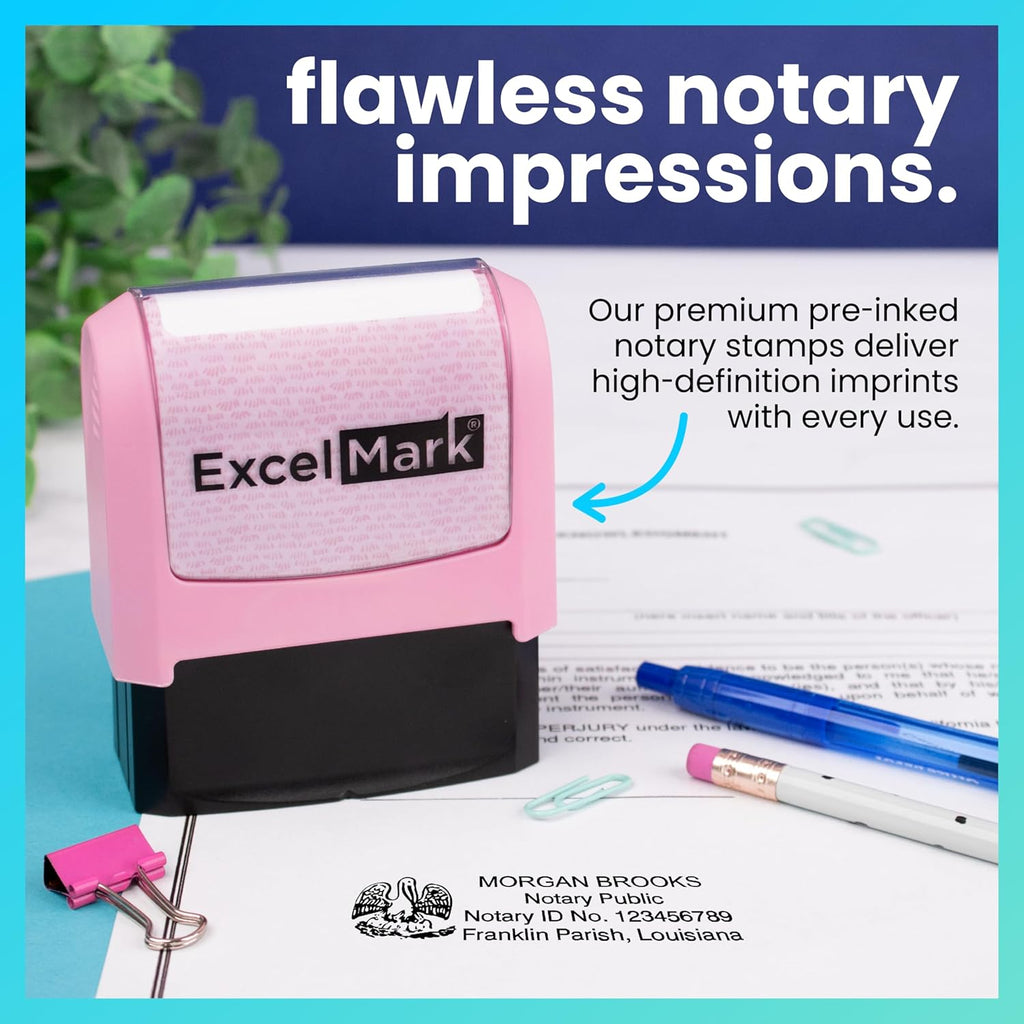 ExcelMark Notary Stamp for All 50 States - Official State Seal - Louisiana - Pink