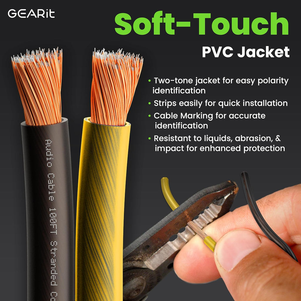 GEARit Pro Series 12AWG Speaker Wire, 12 Gauge Speaker Wire Cable (100 Feet / 30 Meters) Great Use for Home Theater Speakers and Car Speakers, Transparent Black/Yellow