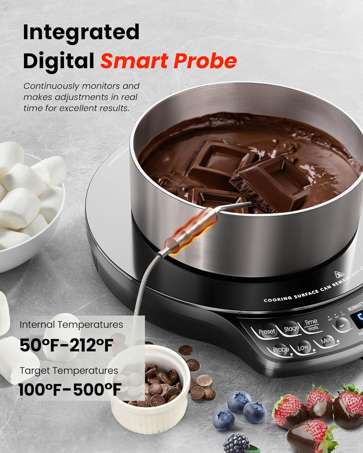 Nuwave Portable Induction Cooktop Diamond with Probe, Advanced Countertop Burner, 91 Temps from 100¡ãF to 500¡ãF, 12¡±Shatter-Proof Ceramic Glass & 6.5¡±Heating Coil, Ideal for RV Camp,Small Apt,Travel