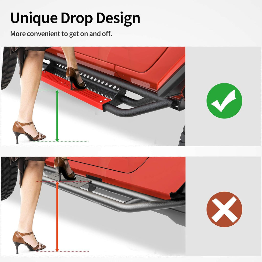 OEDRO 6 inch Running Boards, Drop Side Steps Compatible with 2018-2026 Jeep Wrangler JL 2 Door, All Steel Nerf Bar Paintable Step Plates