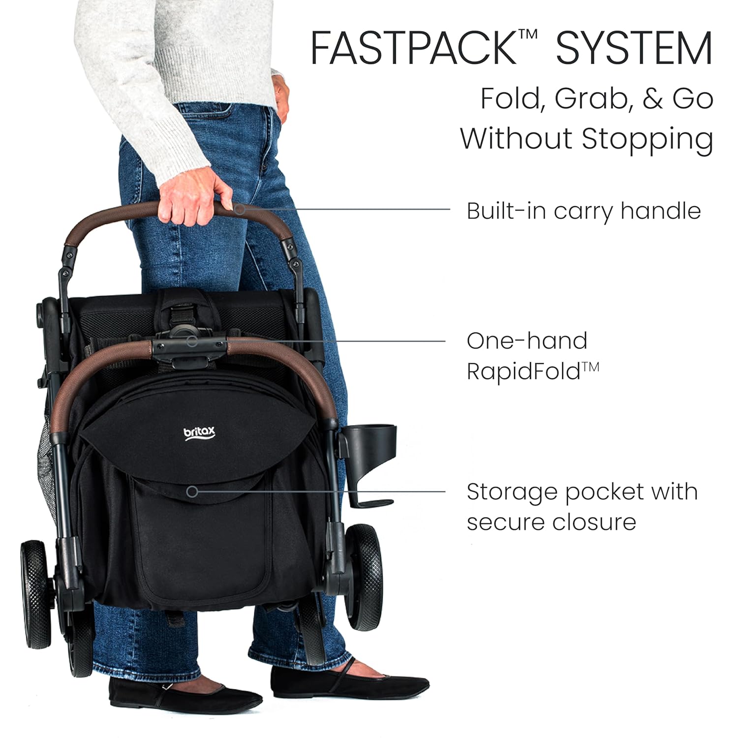 Brita Junipe Compac On-The-G Stroller Effortles Fastpac Syste wit One-Han RapidFold Portabl Lightweigh fo Travel Built-i Carr Handle Ventilatin Fabrics Rave Black