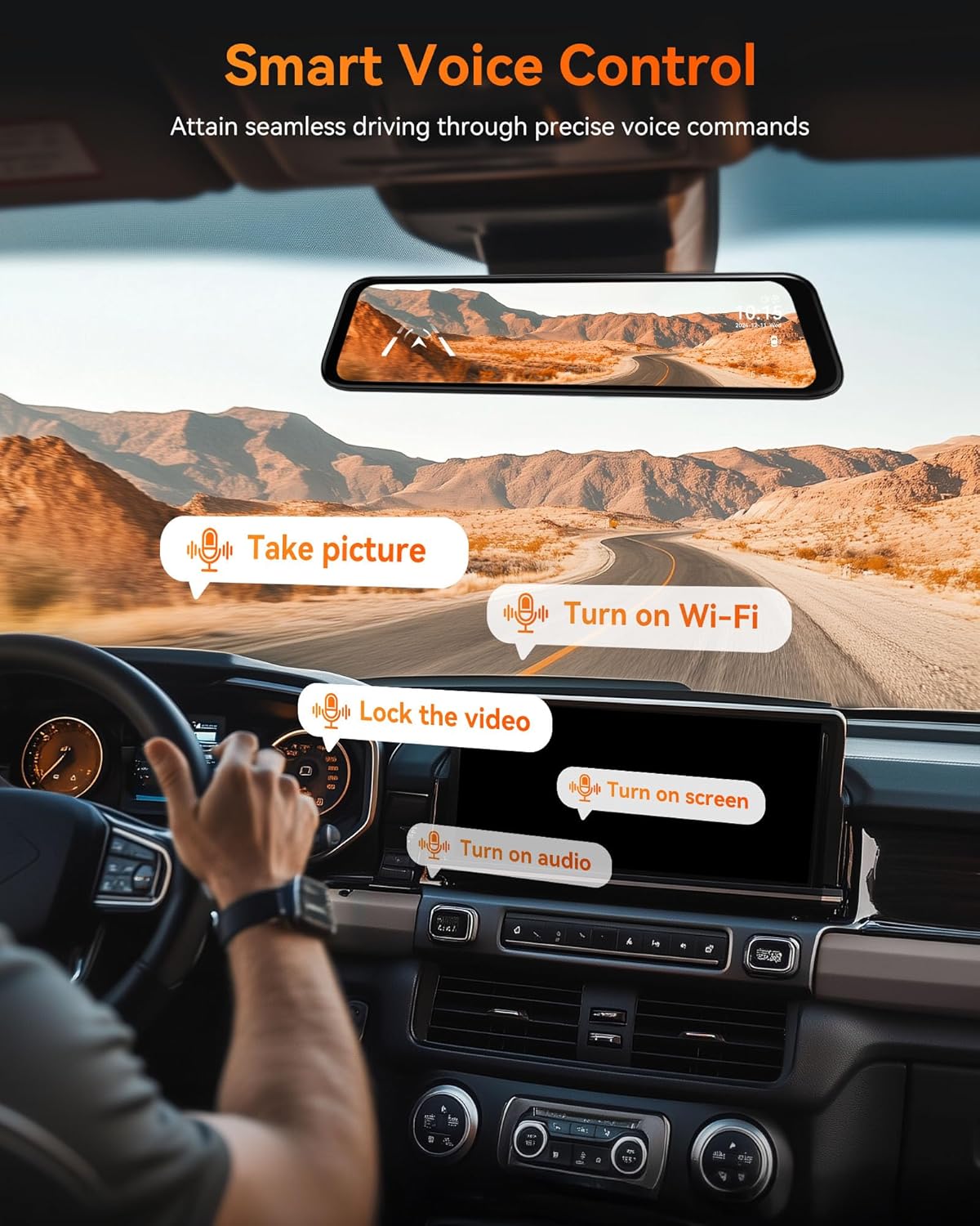 WOLFBO G840 12' Mirro Das Ca wit ADA an BSD 2.5 Rea Vie Mirro Camer Fron an Rear 5.8GH WiFi Voic Control Parkin Monitor Include 32G Car GPS Loo Recording