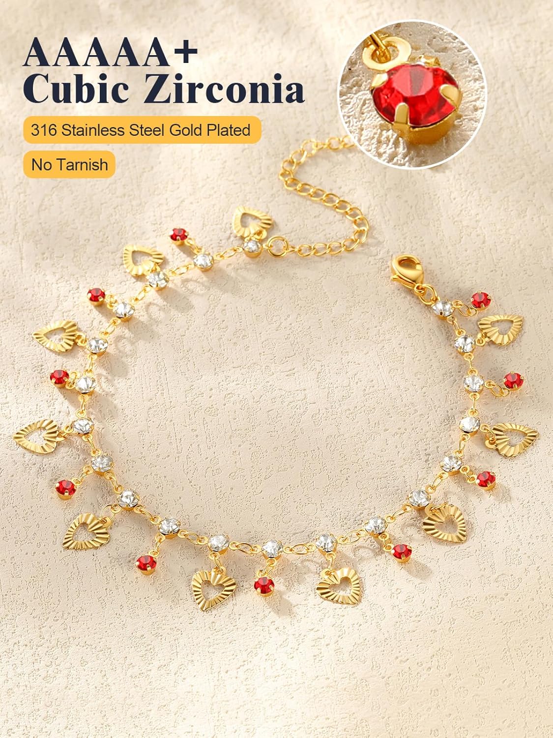 U7 Women Girls Barefoot Jewelry 18K Gold or Rose Gold Stainless Steel Heart/Rope/Figaro/Cuban Chain Anklet Foot Bracelet, 25-30 CM Long