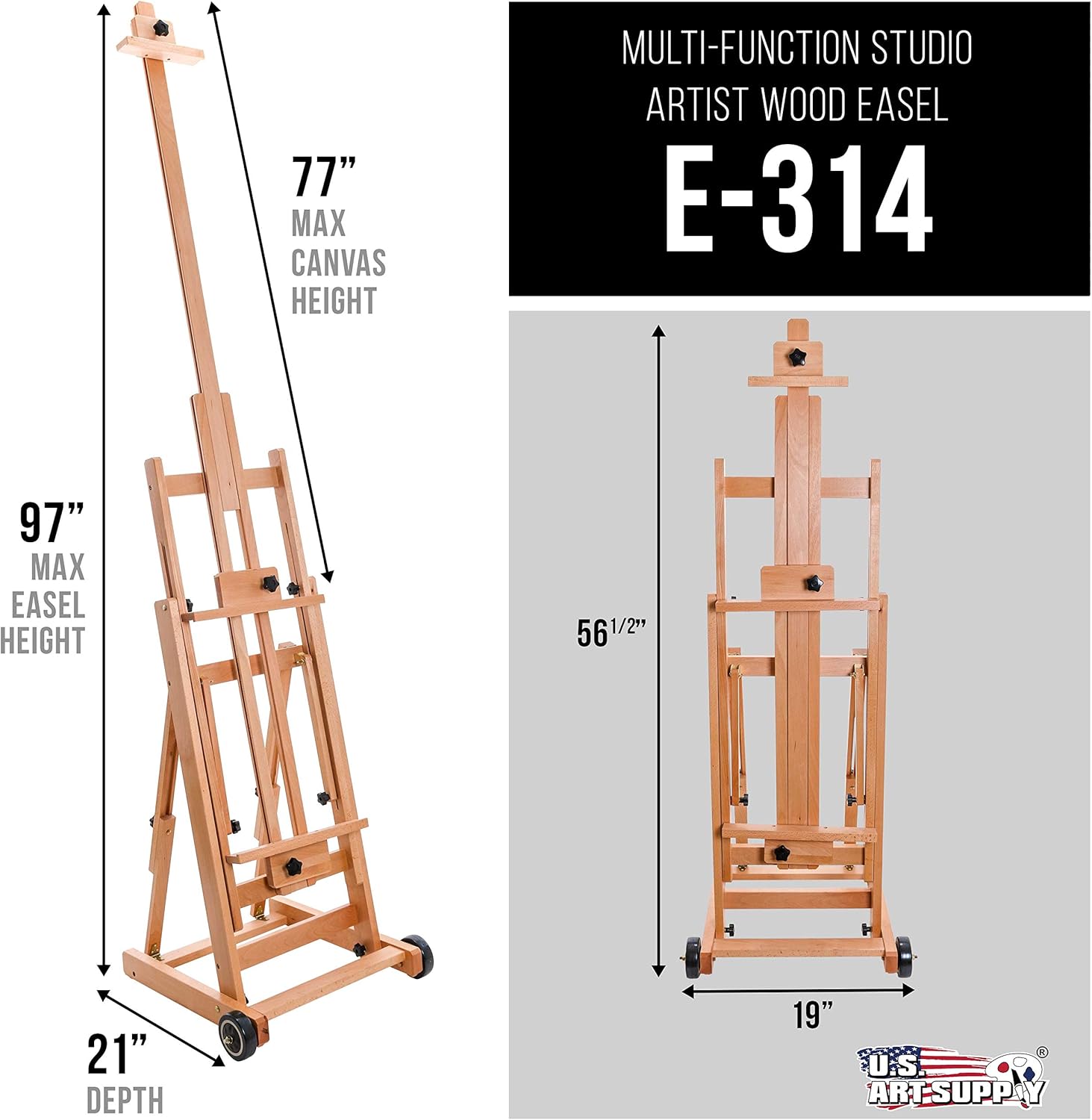 U.S Ar Suppl Maste Multi-Functio Studi Artis Woode Floo Ease Larg Heav Dut Adjustabl H-Frame Tilt Flat Mas Adjust t 97inc Hig Beechwoo Paintin Canva Holde Stan wit Wheels