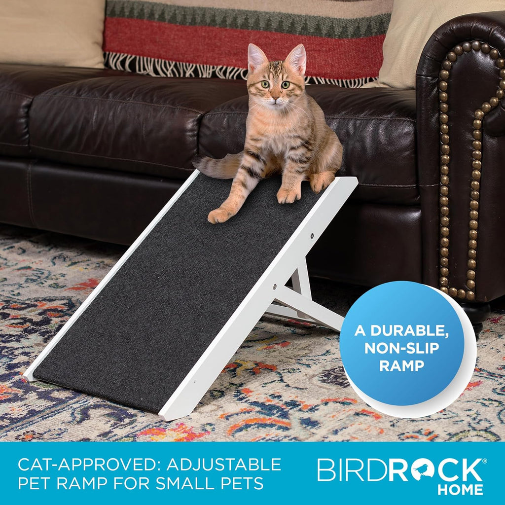 BIRDROCK HOME Adjustable Pet Ramp for Small Dogs, Cats, Puppies - Foldable Wooden Dog Ramp for Couch, Bed, Car - Indoor or Outdoor- Safe, Portable, Non-Slip Carpet - 13inch, White