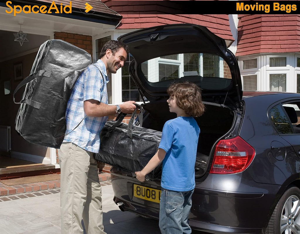 SpaceAid Heavy Duty Moving Bags, Extra Large Storage Totes W/Backpack Straps Strong Handles Zippers, Alternative to Moving Boxes, Packing Moving Supplies, Black (4 Pack)