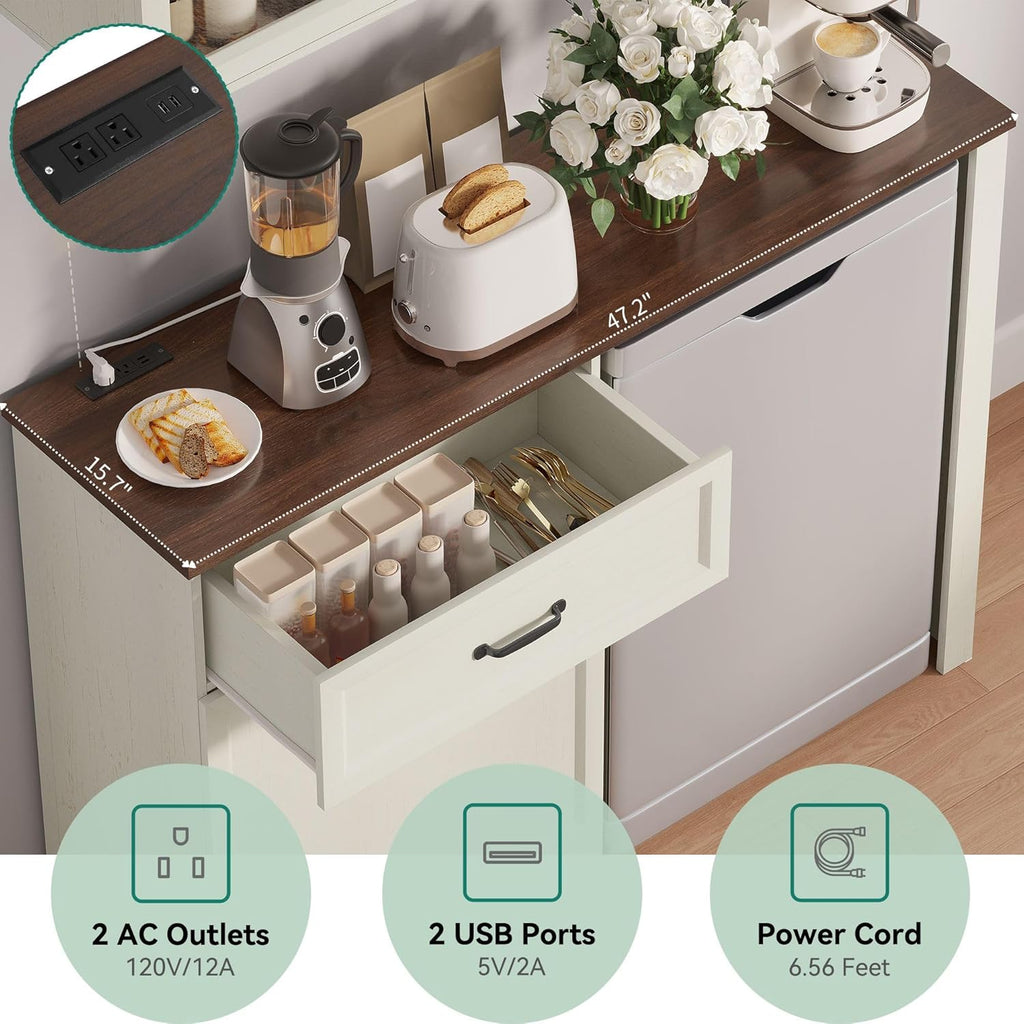 YITAHOM Min Fridg Cabine an Wal Pantr Hutc Set Coffe Ba Cabinet wit Min Fridg Spac Storage Outlet Glas Rac an Beverag Statio fo Kitchen Hom Bar Dinin Room Whit Walnut
