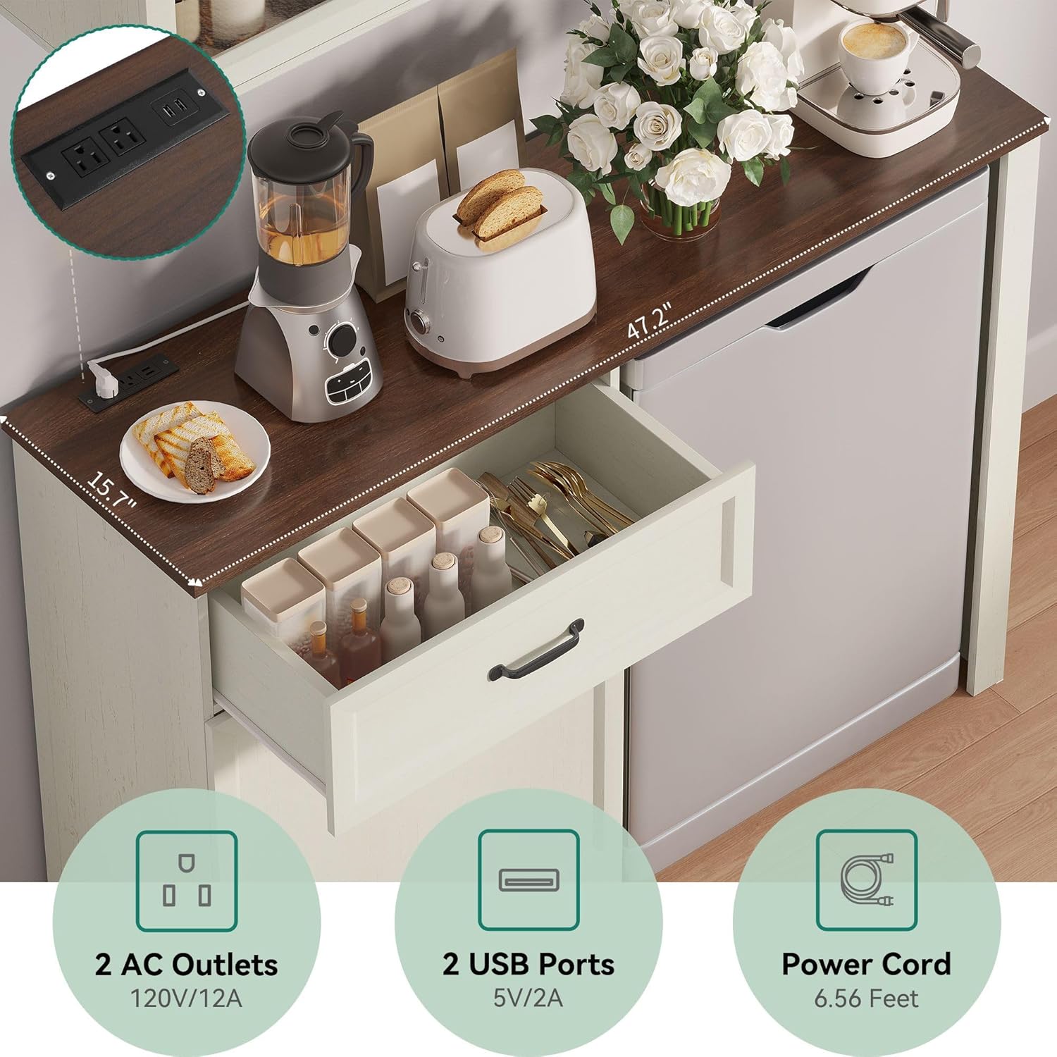 YITAHOM Min Fridg Cabine an Wal Pantr Hutc Set Coffe Ba Cabinet wit Min Fridg Spac Storage Outlet Glas Rac an Beverag Statio fo Kitchen Hom Bar Dinin Room Whit Walnut