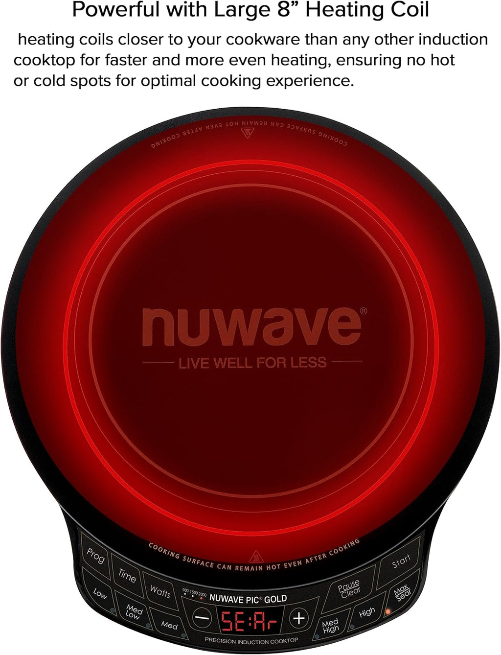 Nuwav Precisio Inductio Cookto Gold 12 Shatter-Proo Cerami Glas Surface Larg 8 Heatin Coil Portable 51Tem Setting 100¡ã t 575¡ãF Wattag Setting 600 900 an 150 Watts