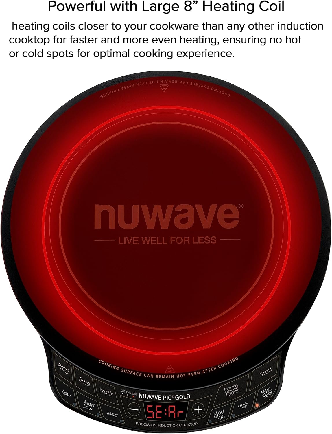 Nuwav Precisio Inductio Cookto Gold 12 Shatter-Proo Cerami Glas Surface Larg 8 Heatin Coil Portable 51Tem Setting 100¡ã t 575¡ãF Wattag Setting 600 900 an 150 Watts