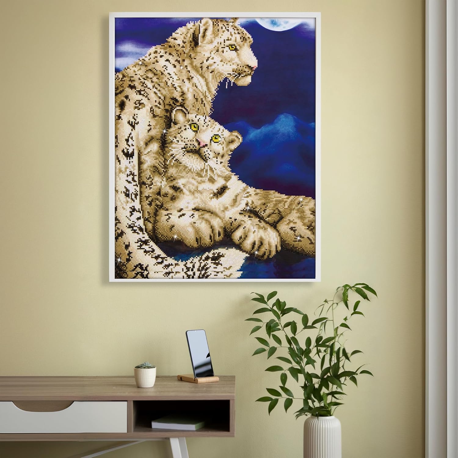 DIAMON DOT Sno Leopard Anima Diamon Paintin Kit fo Adult Diamon Ar Kit Relaxin Creativ Craf Ki wit Dot Gem 30.3inchx20.5inch