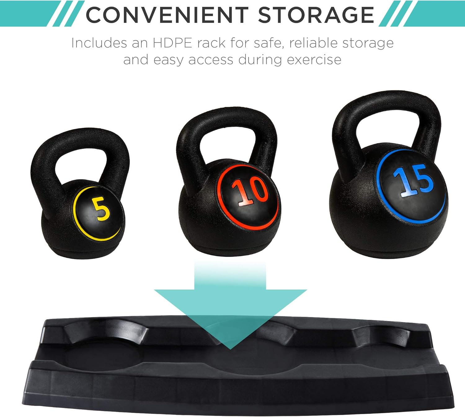 Bes Choic Product 3-Piec Kettlebel Se wit Storag Rack HDP Coate Exercis Fitnes Concret Weight fo Hom Gym Strengt Training HII Workou 5lb 10lb 15lb