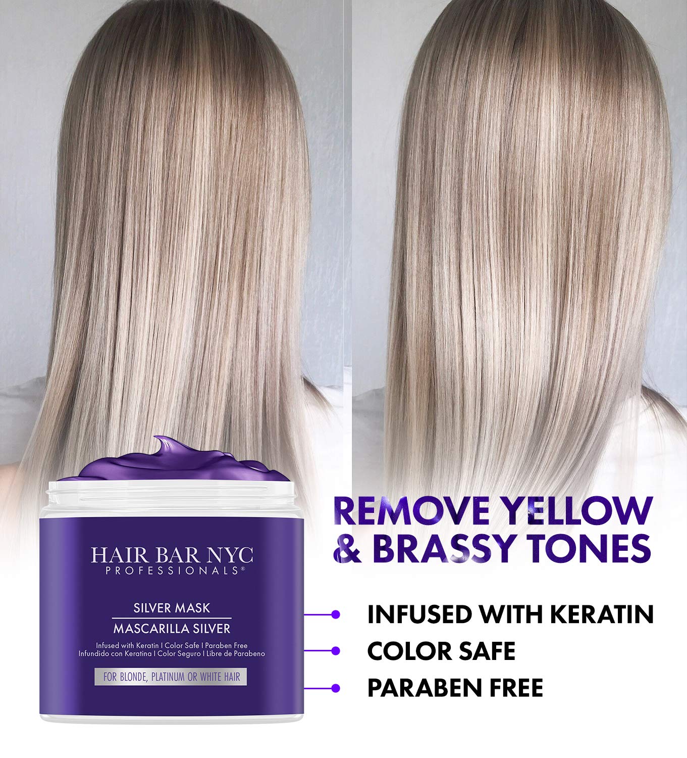 Hai Ba NY Silve Mask 16.9o 500m Tripl Powe Tonin Purpl Hai Mas fo Blonde Silve Platinu Hai Infuse wit Kerati Biotin
