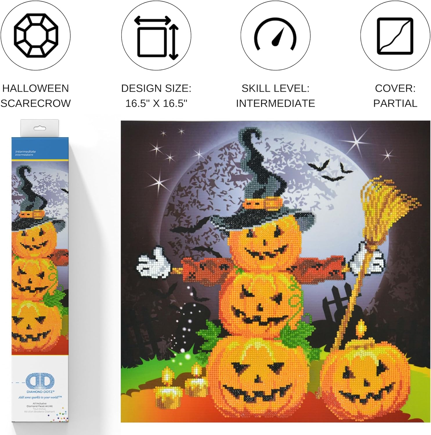 DIAMON DOT Hallowee Scarecro Diamon Paintin Kit fo Adult Diamon Ar Kit Relaxin Creativ Craf Ki wit Dot Gems
