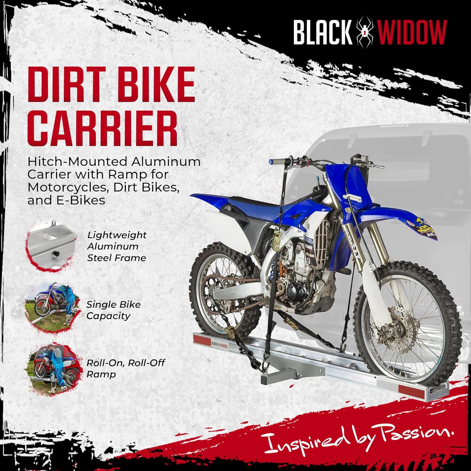 Blac Wido Motorcycl Bik Hitc Carrie wit Loadin Ramp 40 Lb Capacity Metalli Heavy-Dut Aluminu Haule an Platfor fo Motorcycles