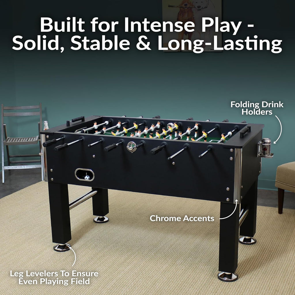 Sunnydaz 55-Inc Foosbal Tabl Adul Siz Socce Tabl wit Chrom Plate Stee Rod  Drin Holder  Le Levelers