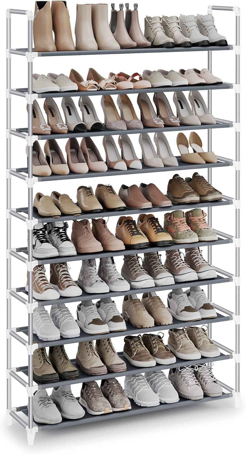 10-Tier Shoe Rack, Shoe Storage for Hallway Closet, Slim and Space-Saving, Metal Frame, Non-Woven Fabric Shelves, Grey ULSR10G
