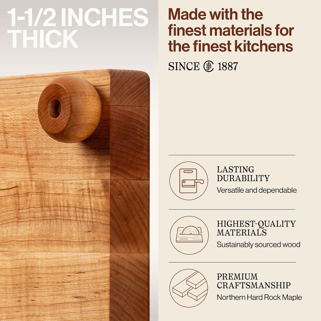 John Boos B Series Square Wooden Maple Cutting Board 12¡±x12¡± ¨C 1.5¡± Thick, 6-lb Non-Reversible Butcher Block with Wood Bun Feet & Edge-Grain