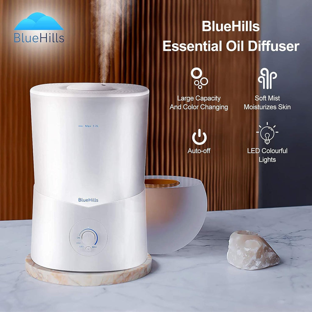 BlueHills Premium 3000 ML XL Essential Oil Diffuser Aroma Humidifier 3 Liter Big Capacity Huge Size Plant Baby Living Room D¨¦cor Lights Home High Mist Long Run Time Aromatherapy Diffuser White 3L-K1