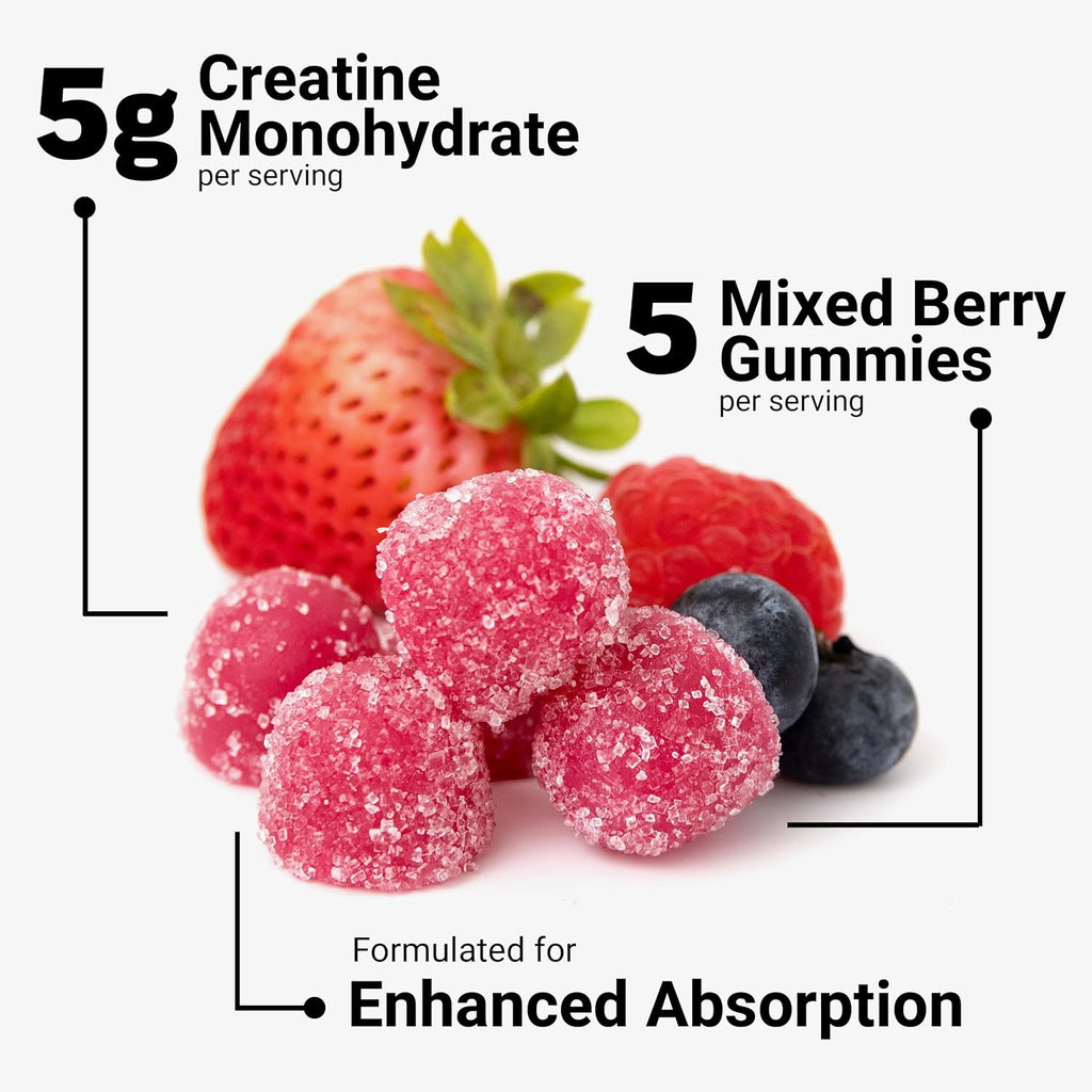 Force Factor Creatine Monohydrate Gummies, 5g Dose for Men Women to Support Muscle, Strength, Recovery, Cognitive Health Memory, Mixed Berry, 150 Gummies
