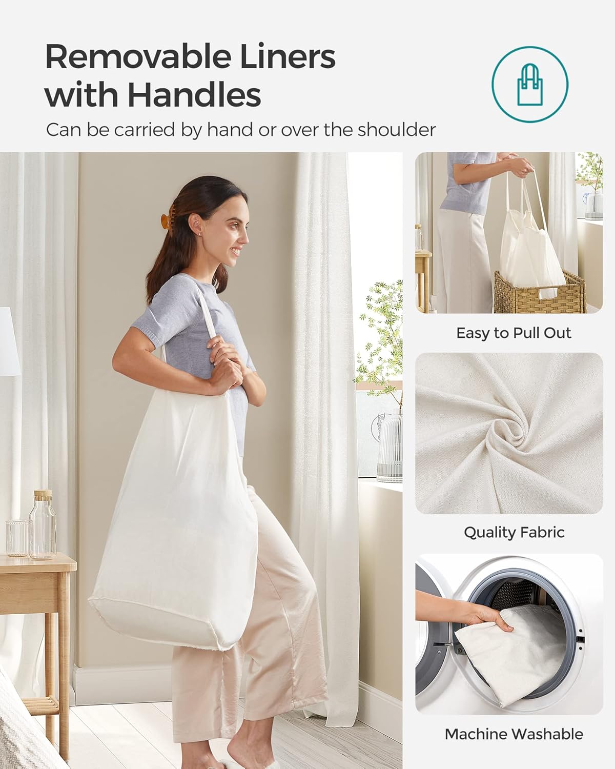 Laundry Hamper with Lid, 90L Clothes Hamper with 2 Removable Liner Bags, 6 Mesh Bags, Wicker Laundry Basket, Double Laundry Hamper for Bathroom, 13 x 18.1 x 23.6 Inches, Natural ULCB251N01V1