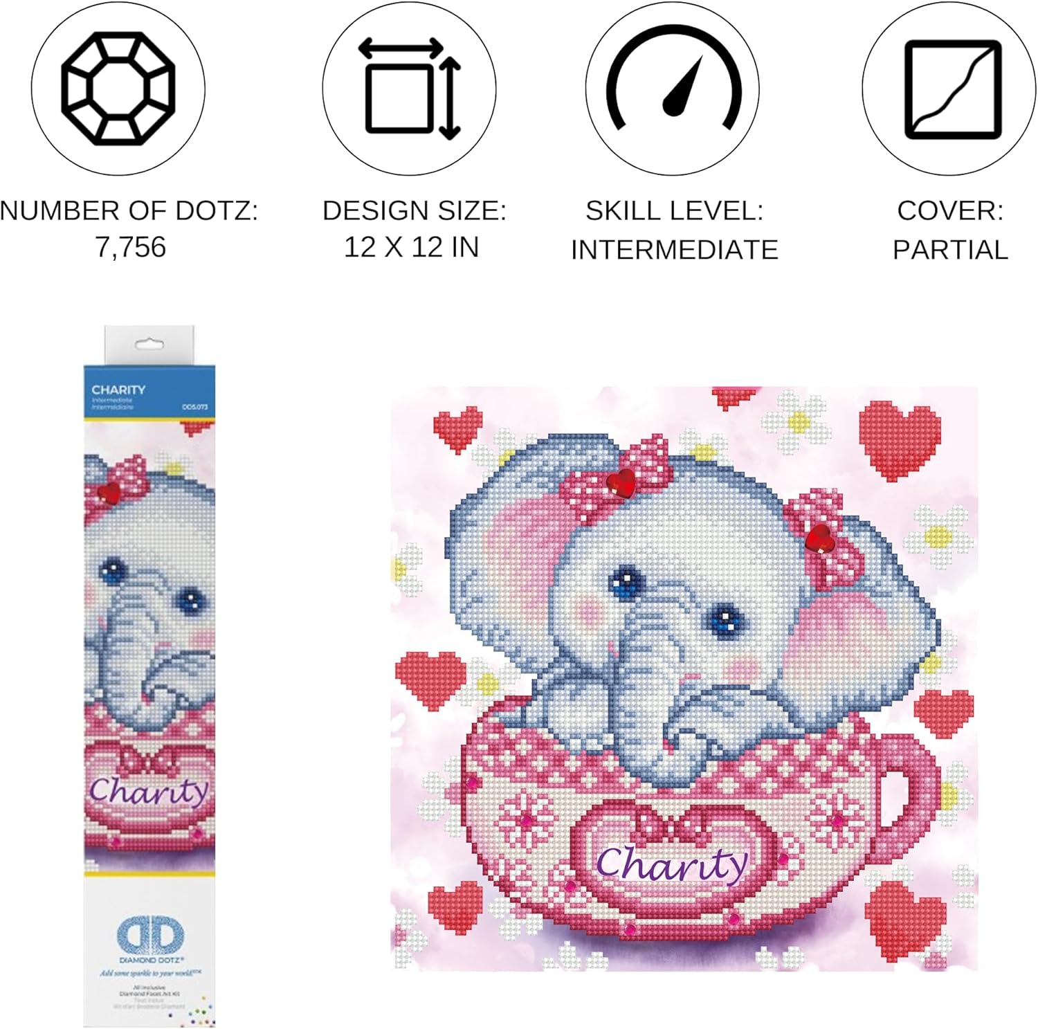 DIAMON DOT Charit Elephan Diamon Paintin Kit fo Adult Diamon Ar Kit Relaxin Creativ Craf Ki wit Dot Gem 12inchx12inch