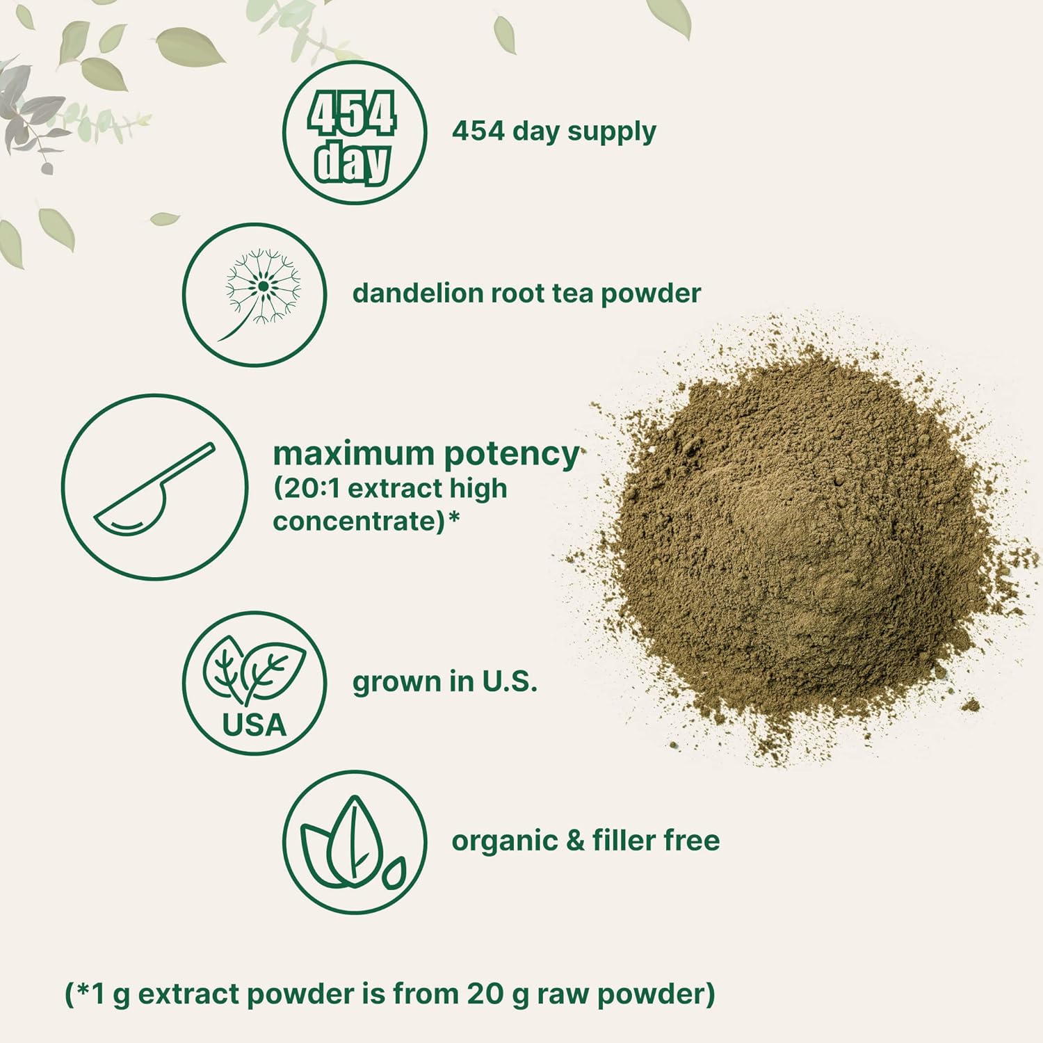 Organi Dandelio Roo Te Powder 1l (16oz U t 45 Serving Pur Dar Roaste Dandelio Roo Supplemen fo Te Herba Extrac fo Digestio Immun Suppor Caffein Free Non-GMO