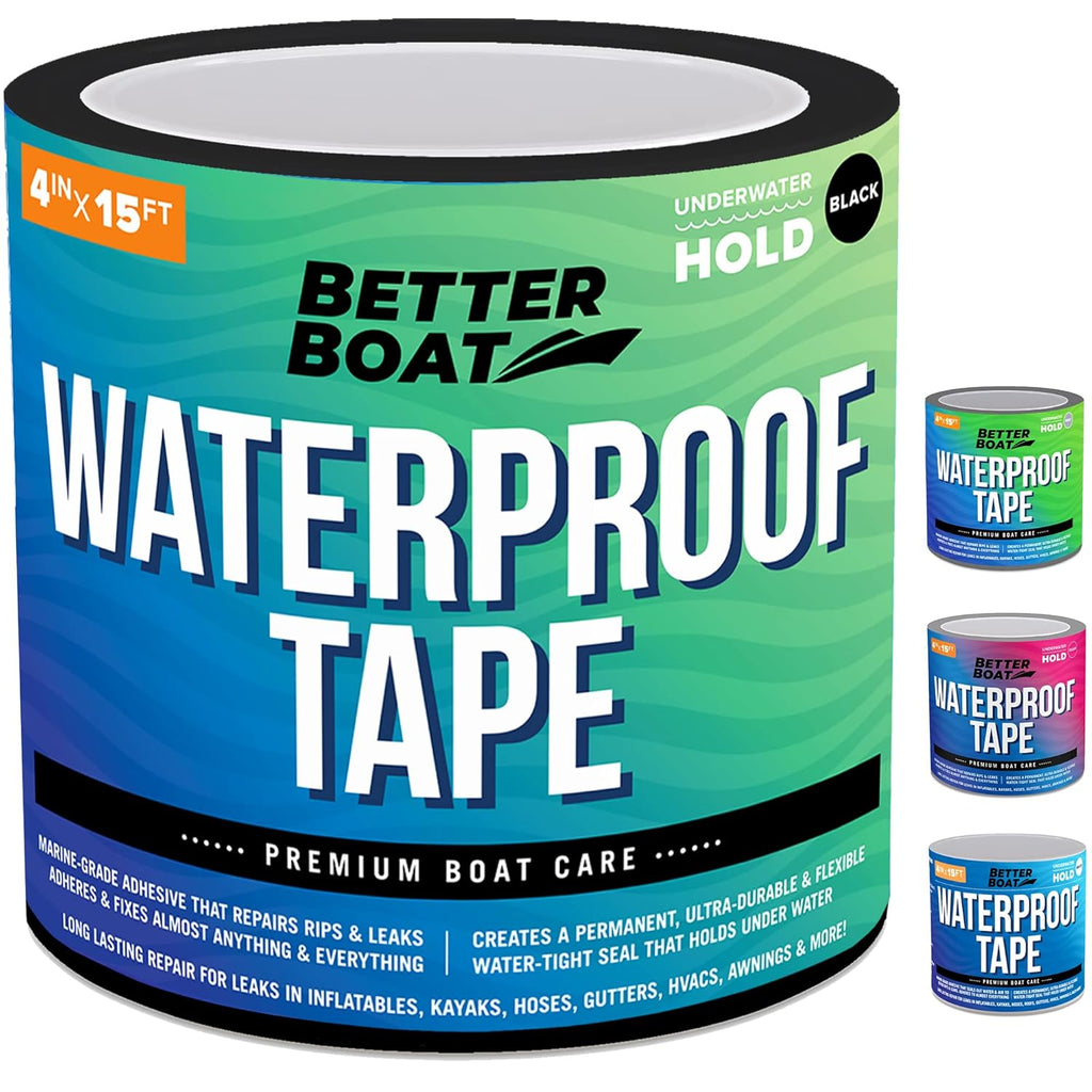 Better Boat Black Waterproof Tape for Leaks, Heavy Duty Marine Grade Sealant, 15 ft x 4 in, for Pools, Gutters, Underwater Repair, Patching and Sealing