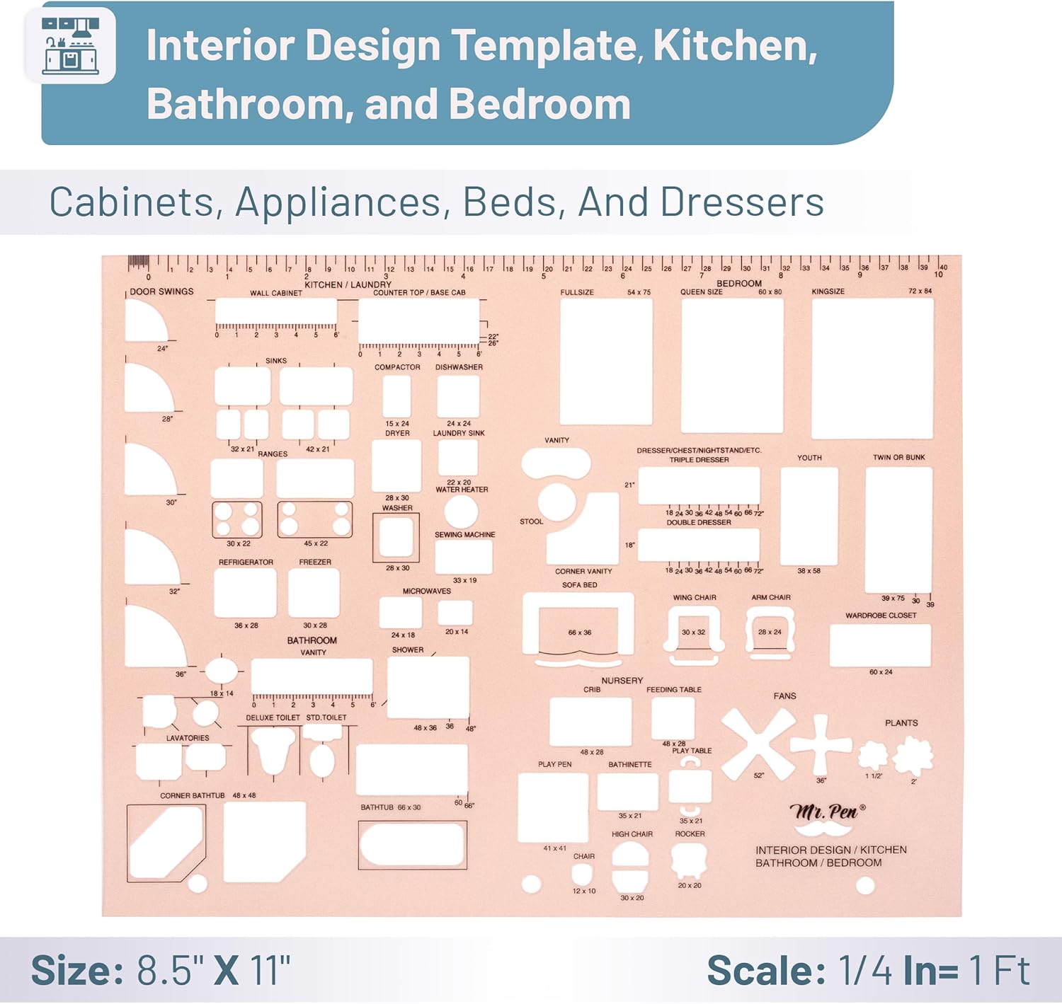 House Plan, Interior Design and Furniture Templates, Drafting Tools and Ruler Shapes for Architecture - Set of 3