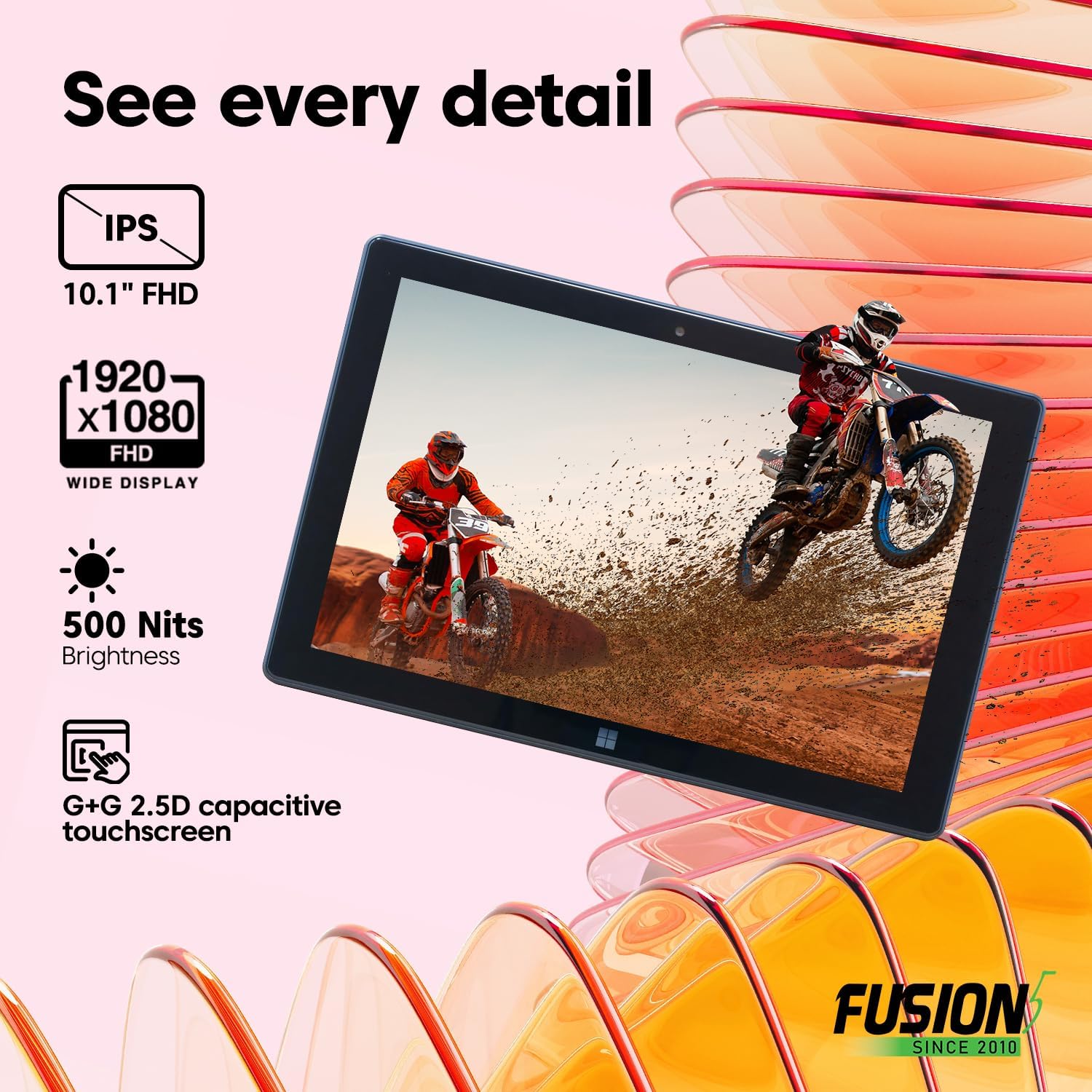 Fusion5 Built in USA 10.1¡± Windows 11 Professional Tablet PC FWIN232 PRO N5, 12GB RAM, 512GB SSD, Intel 13th Gen, Full HD Windows Tablet, USB C, HDMI - 2 Year Full Warranty with Accidental Damage
