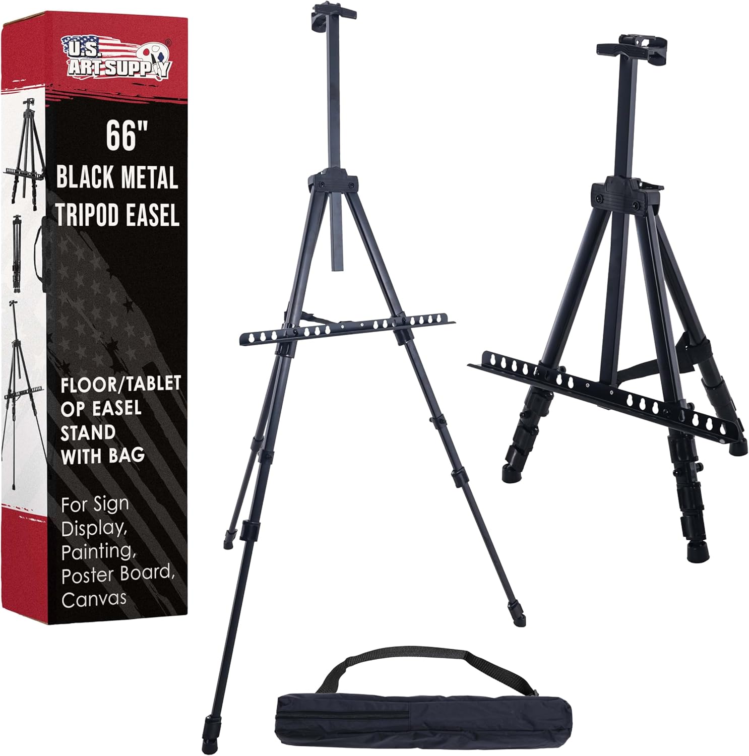 U.S Ar Suppl 66inc Blac Meta Tripo Ease Displa Adjustabl 20inch 5.5' Hold 32inc Canva Floor/Tableto Ease Stand fo Sig Display Painting Poste Board Canva Portabl Bag