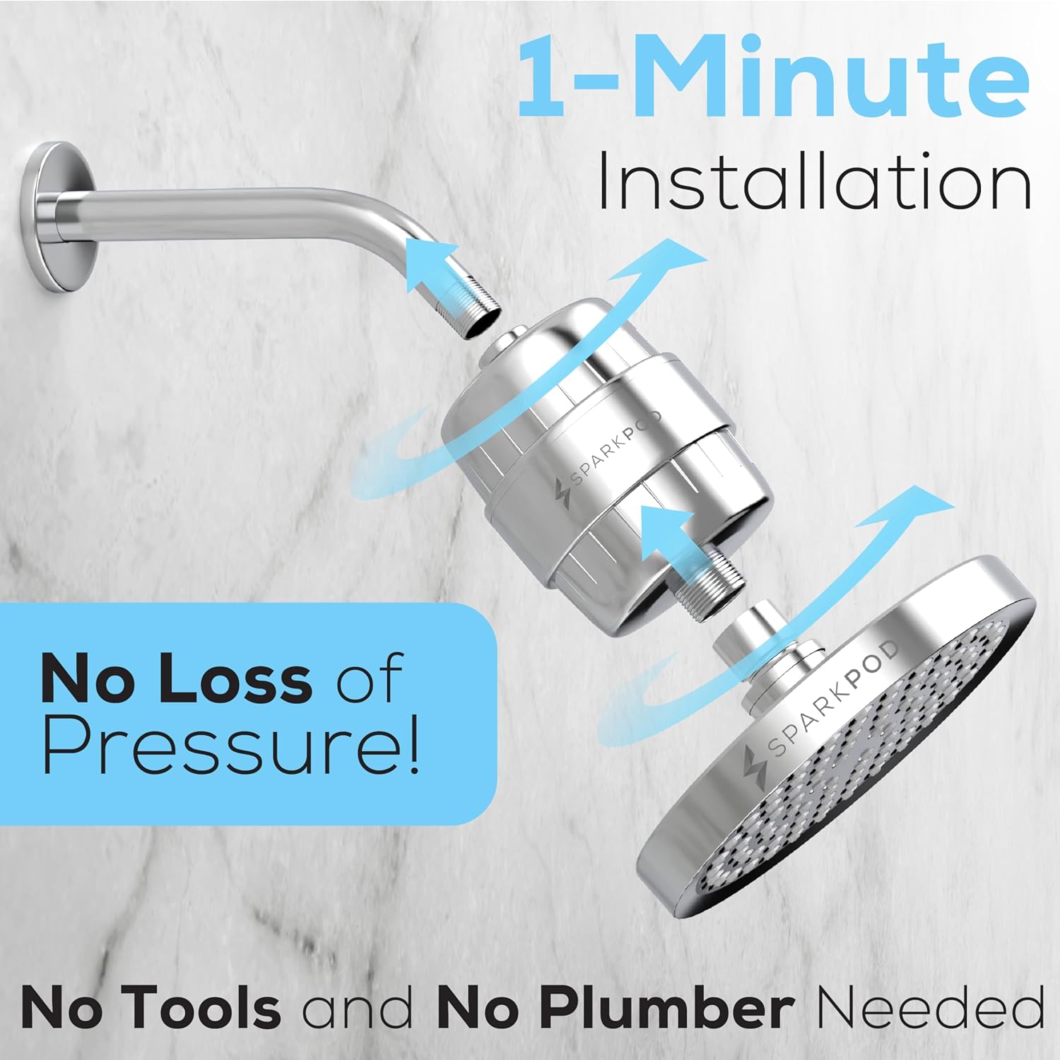 SparkPod 23 Stage Shower Head Filter for Dry Hair and Skin - High Output Universal Shower Filters to Remove Toxic Chemicals, Chlorine & Heavy Metals (Luxury Polished Chrome)