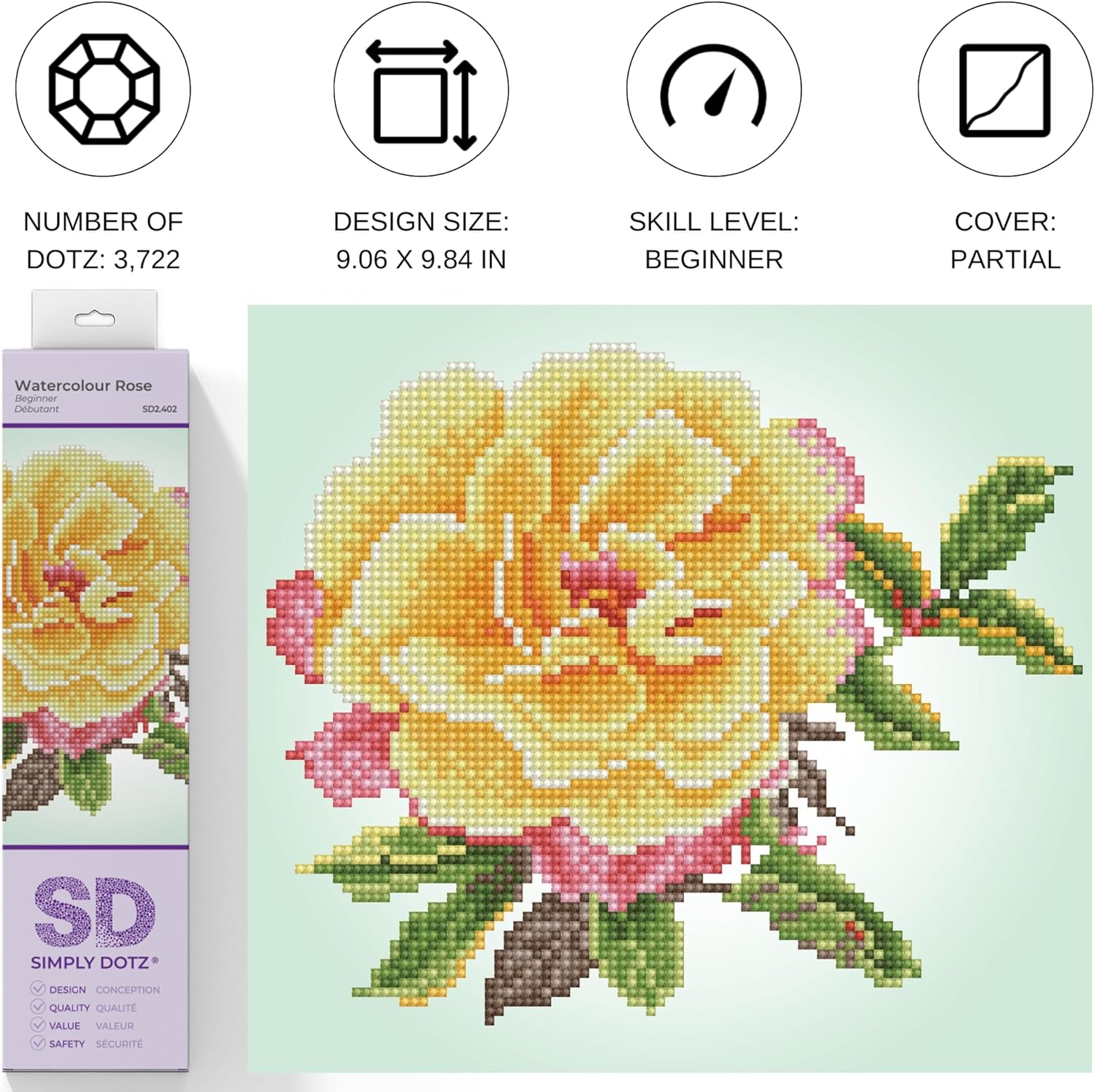 DIAMON DOT Watercolou Ros Diamon Paintin Kit fo Adult Diamon Ar Kit Relaxin Creativ Craf Ki wit Dot Gem 9.1x9.8