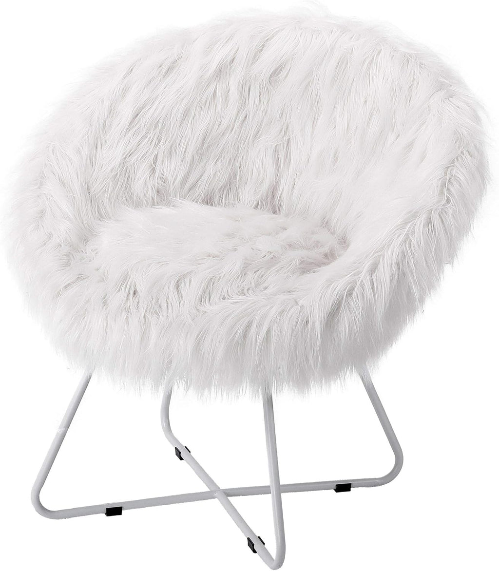 BIRDROCK HOME Papasan Chair with Silver Legs - Oversized Comfy Cushion for Indoor Lounge, Bedroom, Dorm, or Living Room - Cozy Fuzzy Seat - Metal Frame - Large Circle Lounge Chair, Patio Chair - White