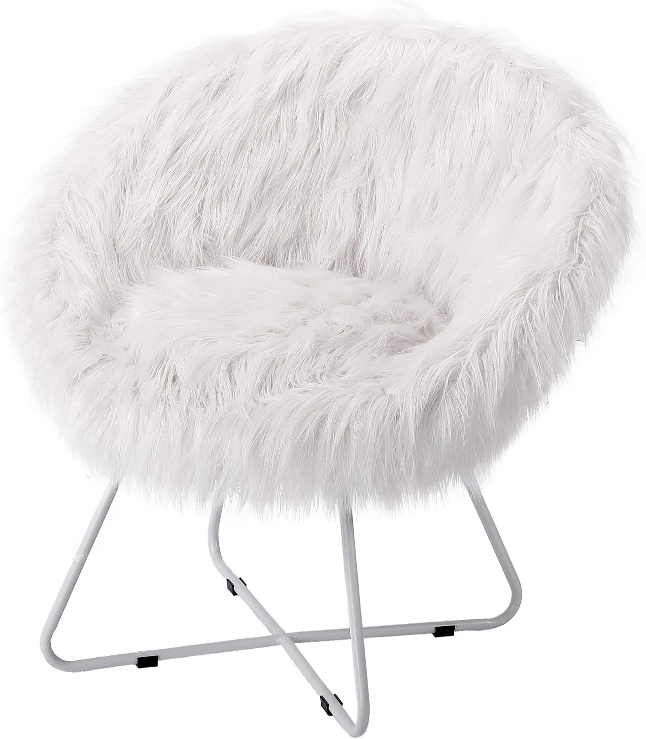 BIRDROCK HOME Papasan Chair with Silver Legs - Oversized Comfy Cushion for Indoor Lounge, Bedroom, Dorm, or Living Room - Cozy Fuzzy Seat - Metal Frame - Large Circle Lounge Chair, Patio Chair - White