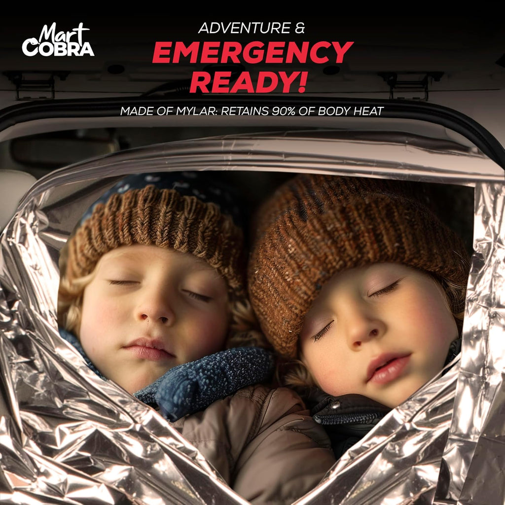 Mart Emergency Blanket 100-Pack | Reflective Thermal Blanket | Survival Gear | Lightweight Mylar Blankets | Retains 90% Body Heat | Essential for Camping, First Aid, Homeless Care Package Bulk