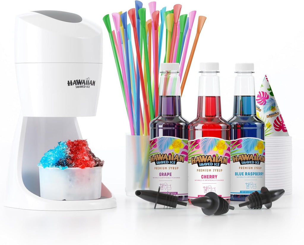 Hawaiia Shave Ic Machin Ki  Flavors 2 Cups Straws Pourers Ic Molds