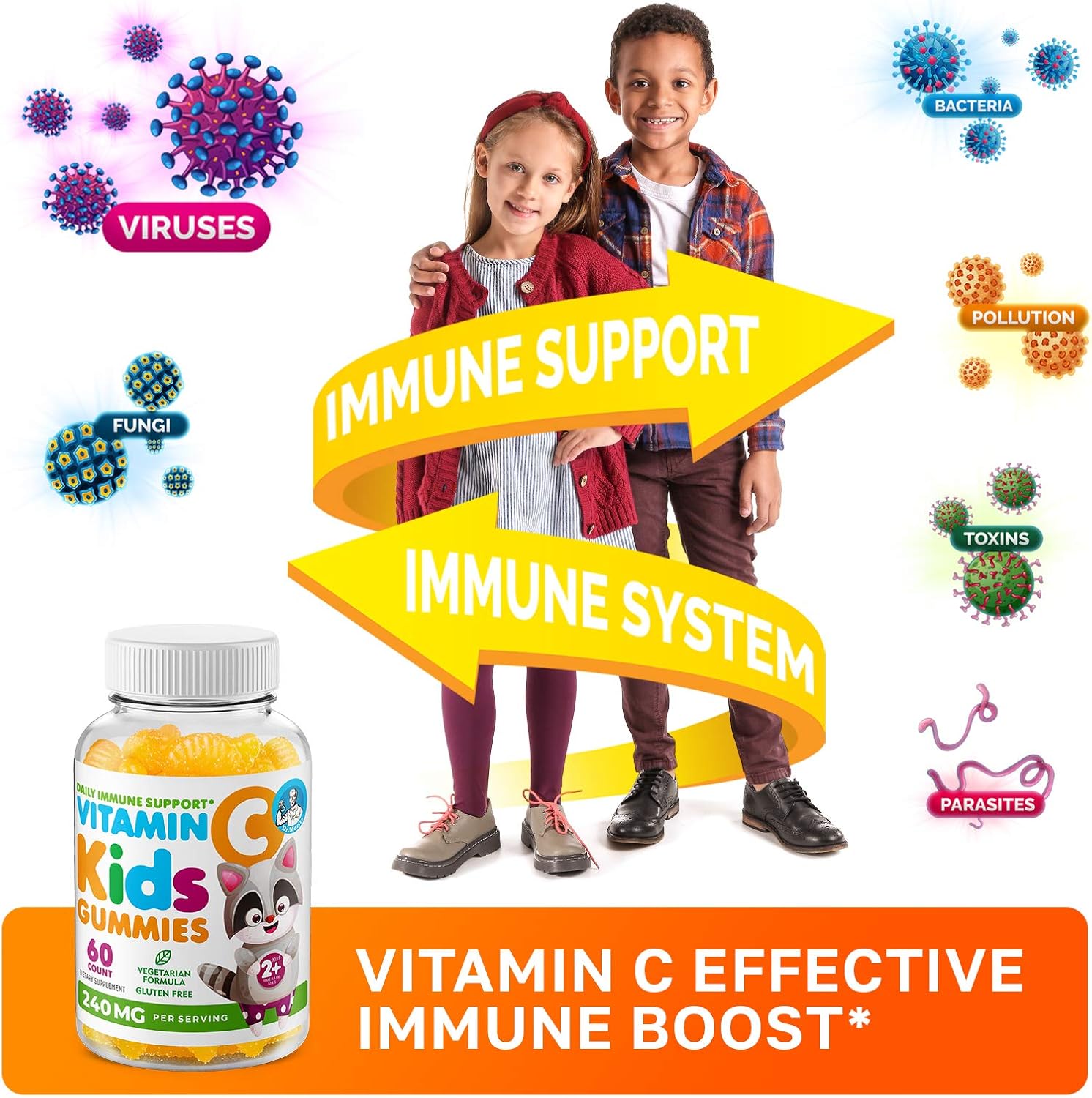 DR. MORITZ Vitamin C Gummies for Kids & Adults 240 mg - Immune Support Low-Sugar Chewable Vitamins for Toddlers - Vegetarian Gelatin-Free Children's Dietary Supplement (Citrus Flavor) (120 Count)