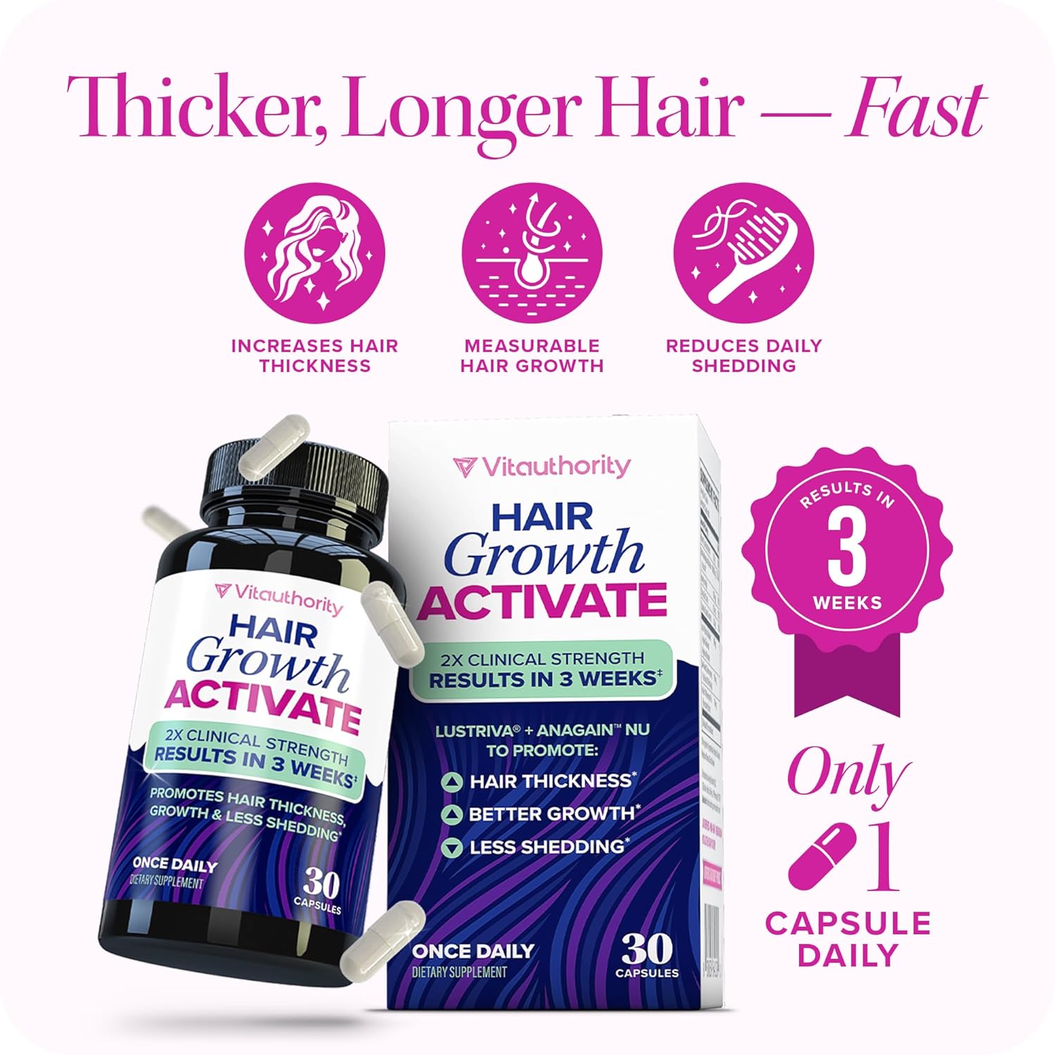 Lustriv Hai Growt Supplemen fo Wome Lustriv DH Blocke Vitamin fo Thicke Fulle Lock Bioti Sa Palmett Zin Coppe Reduc Sheddin Suppor Hai Los fo Me Wome 3 Capsules