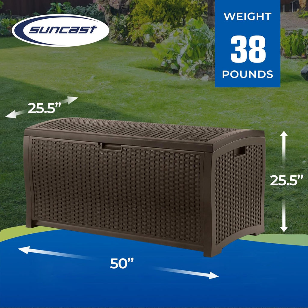 99 Gallon Plastic Wicker Deck Box Container Storage for Garden, Garage, Home, Pool, Indoor and Outdoor Use, Mocha (2 Pack)