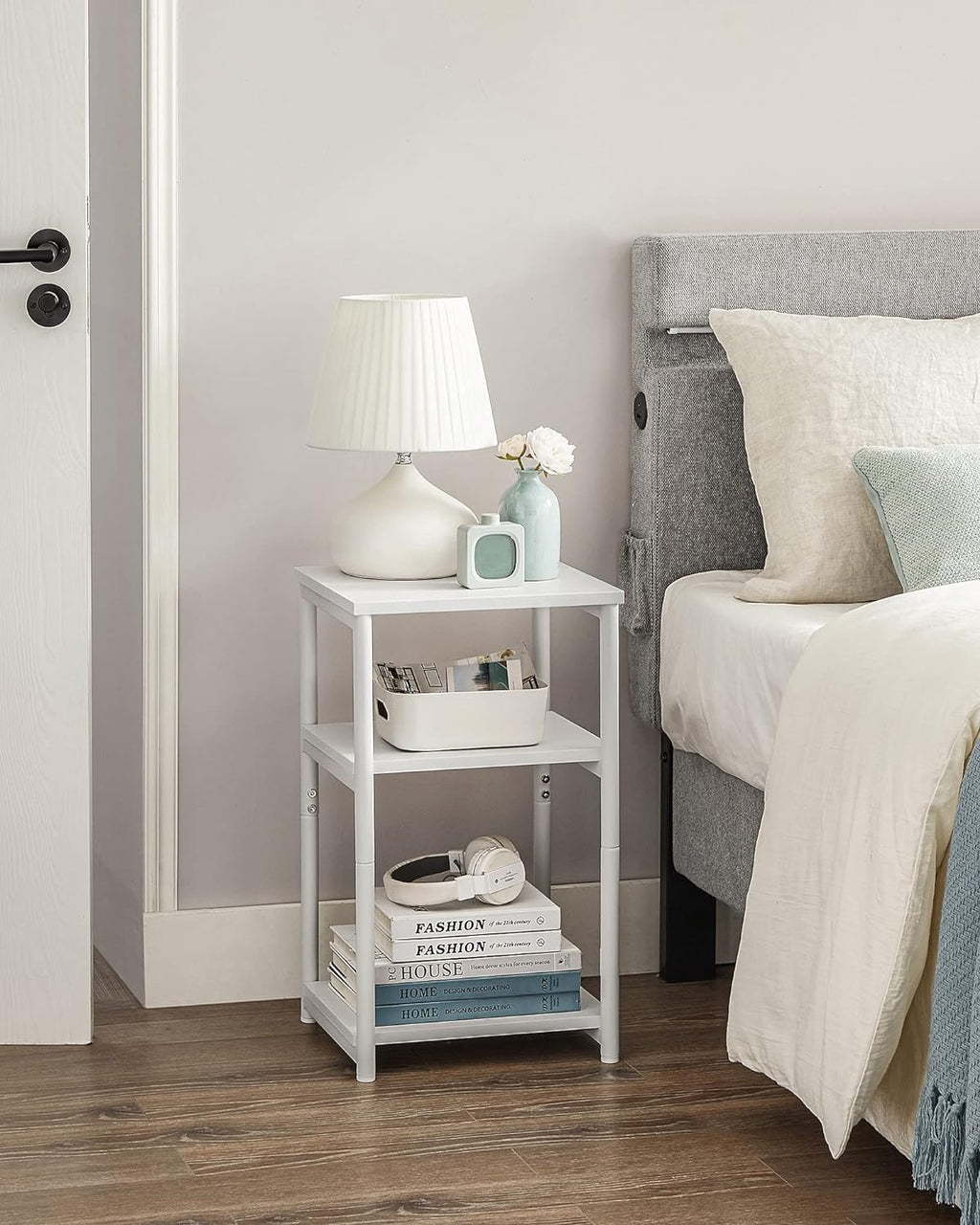 Side Table, Small End Table, Tall Nightstand for Living Room, Bedroom, Office, Bathroom, White ULET273W14