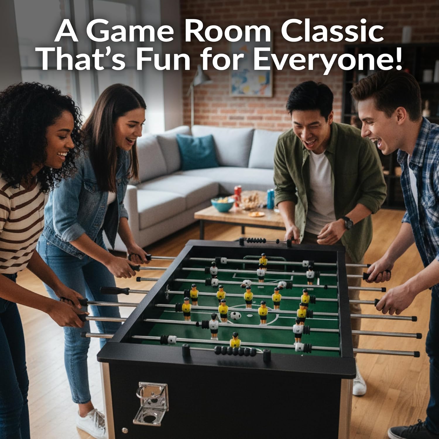 Sunnydaz 55-Inc Foosbal Tabl Adul Siz Socce Tabl wit Chrom Plate Stee Rod  Drin Holder  Le Levelers