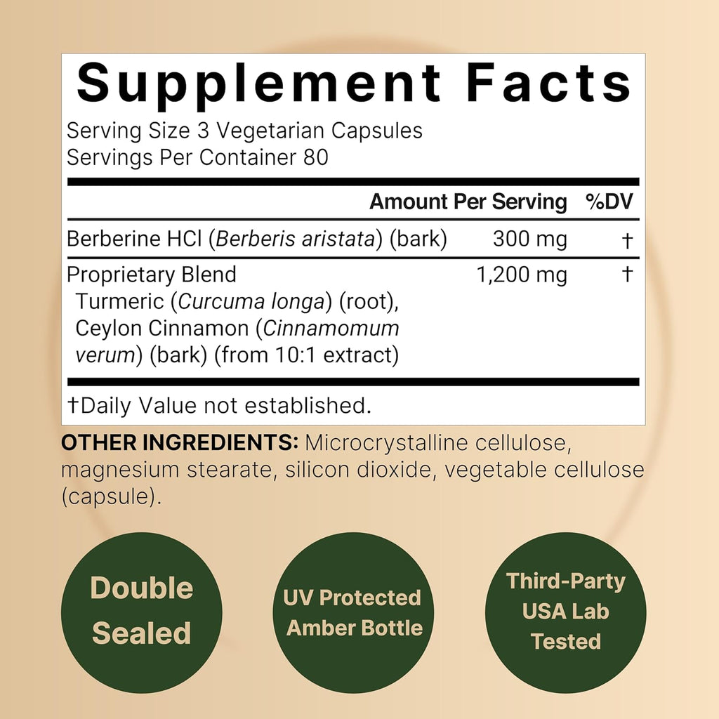 Berberin Supplemen 1,500m wit Ceylo Cinnamo Turmeri Root 24 Veggi Capsule 97 Pur Berberin HC Support Balance Suga Level Hear Healt Vegan Non-GMO