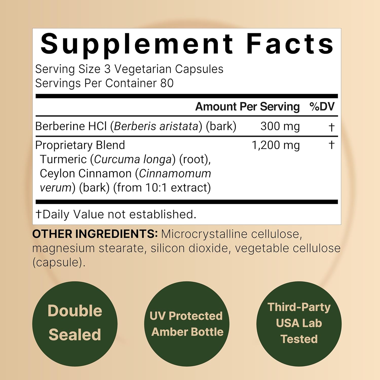 Berberin Supplemen 1,500m wit Ceylo Cinnamo Turmeri Root 24 Veggi Capsule 97 Pur Berberin HC Support Balance Suga Level Hear Healt Vegan Non-GMO