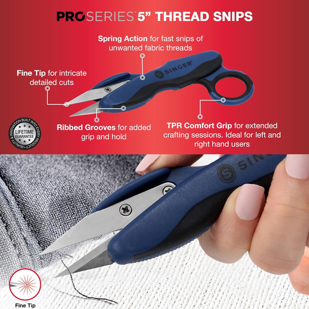 SINGER ProSeries Sewing Scissors Bundle: 8.5inch Heavy Duty Fabric, 4.5inch Detail Embroidery, 5inch Thread Snips With Comfort Grip (Dark Blue)