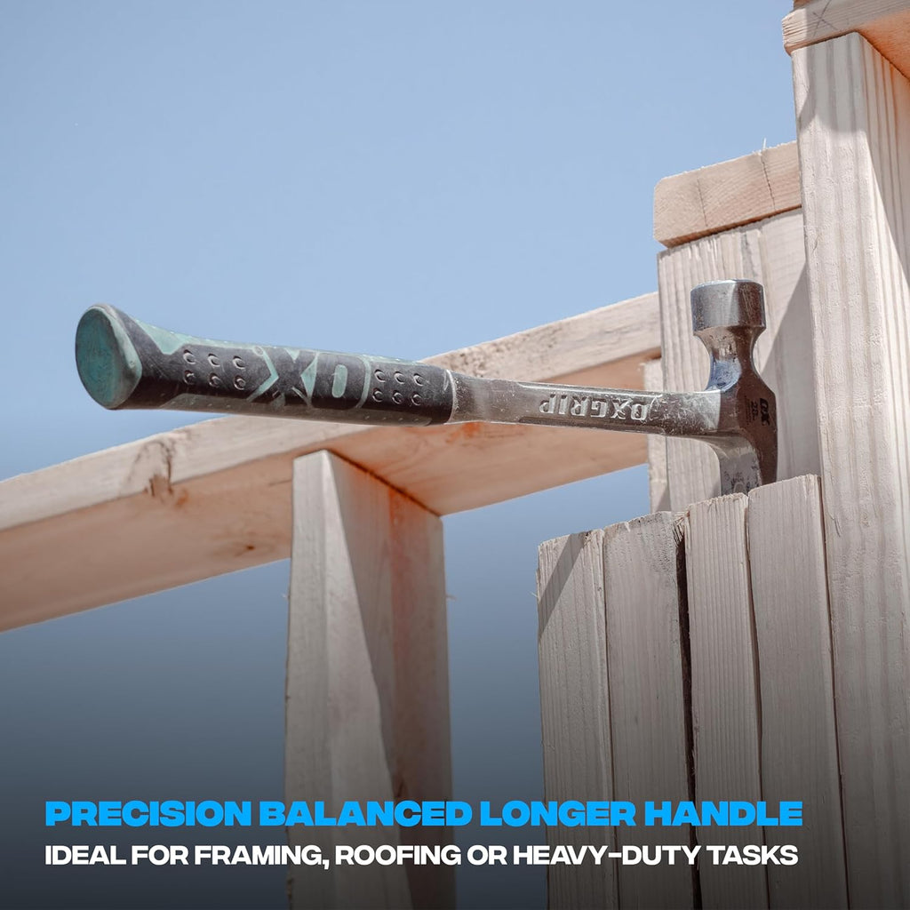 Ox Tools P082322 22 oz. Framing Hammer, Smooth Face, Long Shock Reduction Handle, Straight Rip Claw, Non-Slip Grip