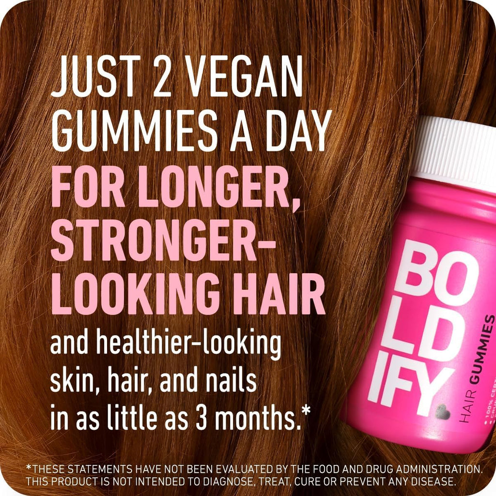Boldif Hai Growt Gummie Sugar-Fre Bioti Gummie Fast-Actin Vega Vitamin fo Skin Nails an Hai 5000mc Biotin/Serving 30-Da Suppl Natura Strawberr Flavor