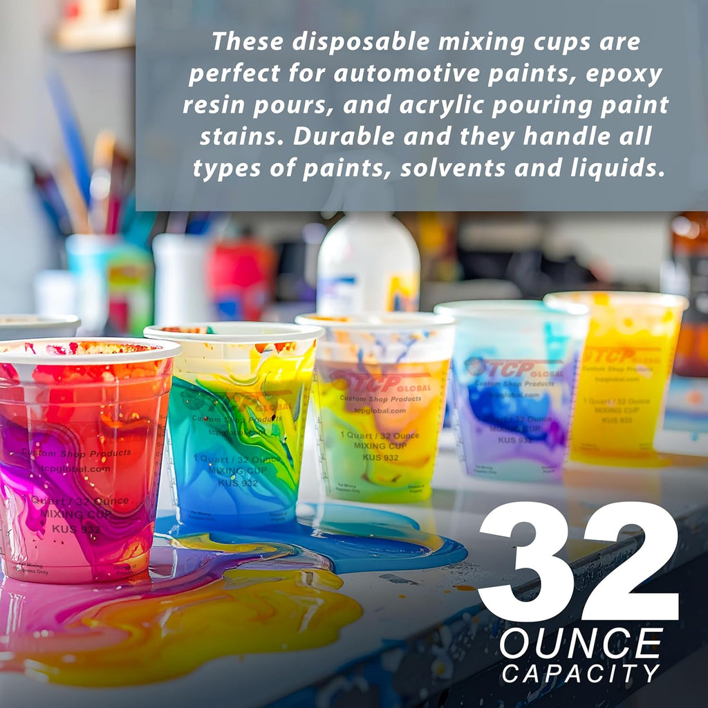 Custo Sho Pain Mixin Cups 32-Ounc (1 Pack Plasti Measurin Cup fo Liquids Automotiv Painting Epox Resin Acryli Arts Crafts Disposabl o Reusable Graduated Mixin Ratios