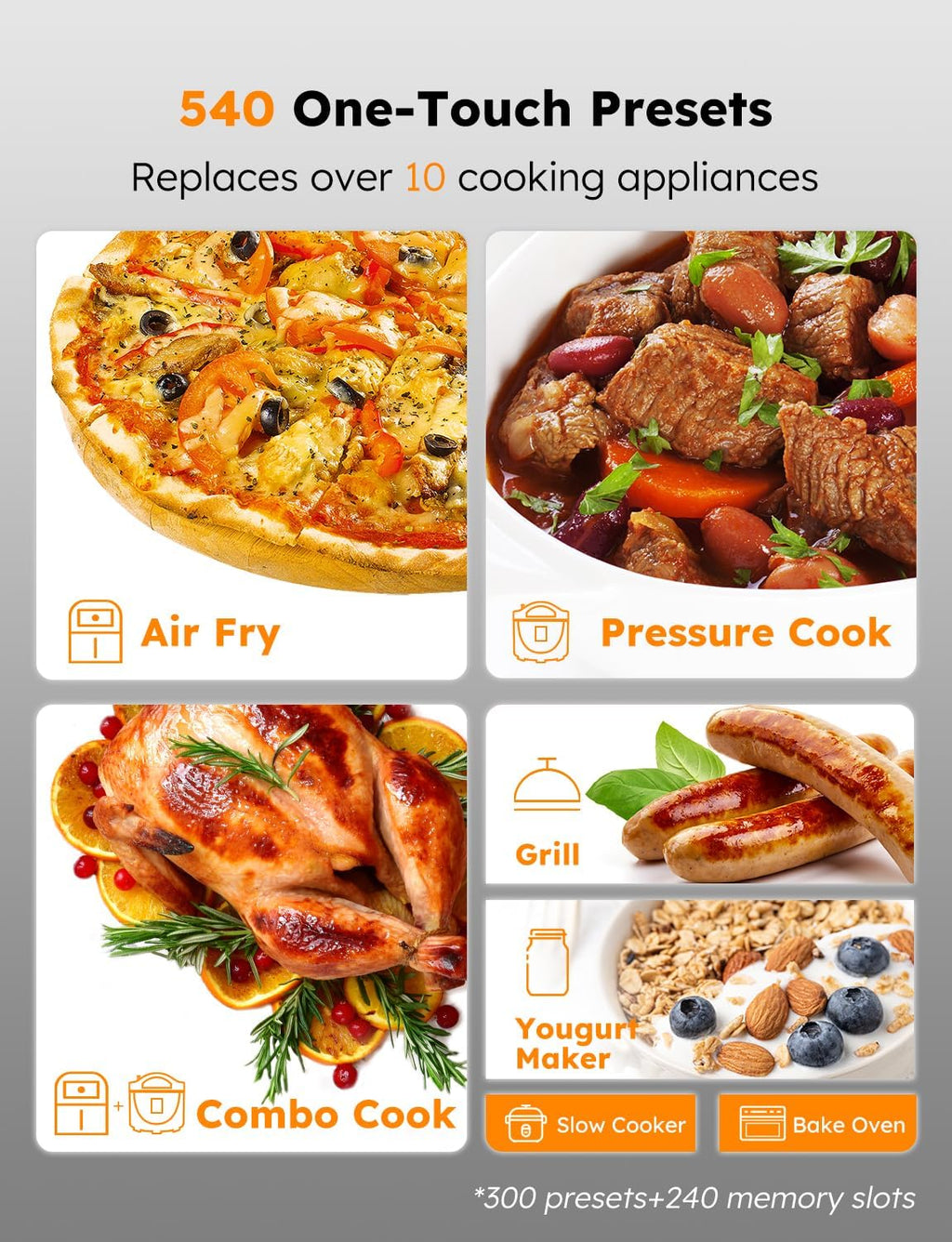 Nuwave Duet Air Fryer, Electric Pressure Cooker & Grill Combo, 540 IN 1 Multicooker with 3 Removable Lids, Slow Cook, Saut¨¦s, Dehydrator, 18/10 SS Pot, Sure-Lock Safety Tech & 13 Deluxe Accessories