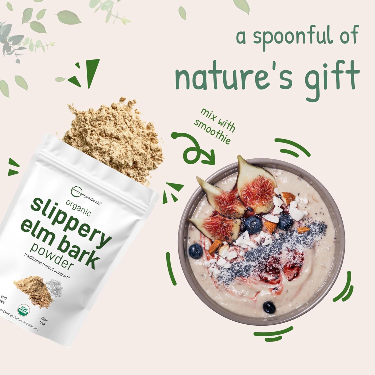 Micr Ingredient Sustainabl U Grown Organi Slipper El Bar Powder Poun (64 Servings) Help Sooth Th Throa an Coughing N Irradiated N Contaminated N GMOs Pe Friendly